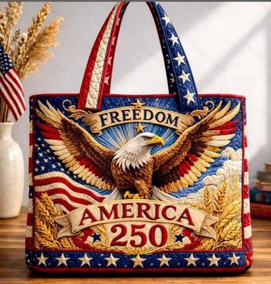 250 Years Freedom Tote Bag, Patriotic Eagle Handbag, Americana Quilted Purse, US