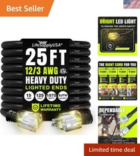 25FT 3-Prong Heavy Duty Extension Cord – Waterproof, Lighted End for Safe Use