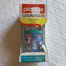 Vtg Playtex DECORATED Nurser FLAT Top Nipple Drop In 4oz Baby Bottle Trial Kit