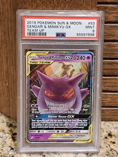 Pokémon Sun & Moon Team Up Gengar & Mimikyu GX 53/181 Ultra Rare Holo PSA 9 EN