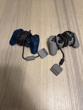 2 controladores OEM Sony PlayStation DualShock azul océano gris PS1 PS2 COMO ESTÁN piezas
