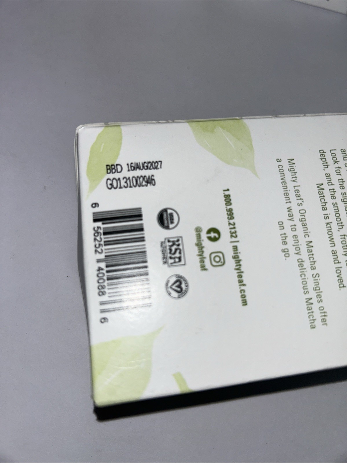 3 Mighty Leaf Organic Matcha Singles Finely Ground Japanese Green Tea 36ct 08/27