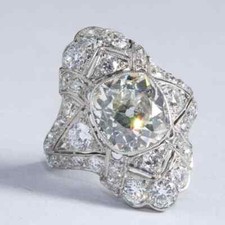 Art Deco 4.74CT Old Cushion Cut CZ With Filigree Edging Sterling 935 Silver Ring