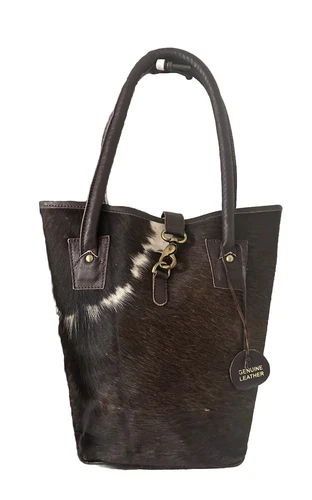 Handbag Western Cowhide Dark Brown Black Hair on Leather Tote Bag Women's Purse
