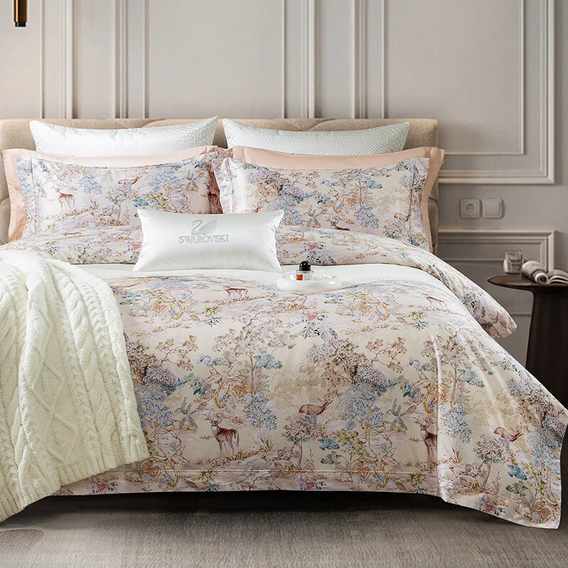 Juego de cama largo de algodón 140S 4 piezas funda de edredón sábana plana 2 fundas de almohada especialidad Foto 2 de 4