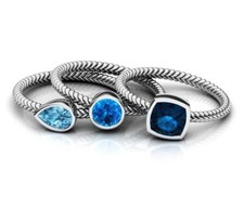 3 Piece Ring Set with Zirconia Stones High Polished Silver