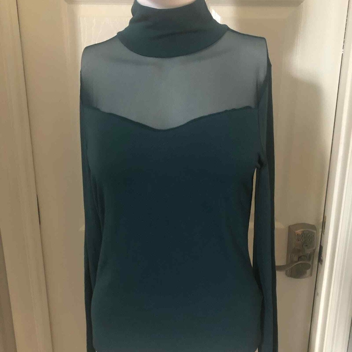 Gorgeous NWT green turtle neck with a sheer yoke, long Gorgeous NWT green turtle neck with a sheer yoke, long