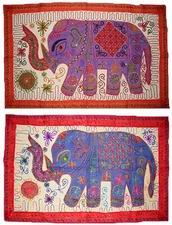 Ethnic wall hanging tapestry hand made embroider large elephant patachwork decor