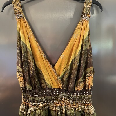 Women's Dress Size 1X Maxi Tribal Boho Gold Accents Beach Cruise Vacation |  eBay