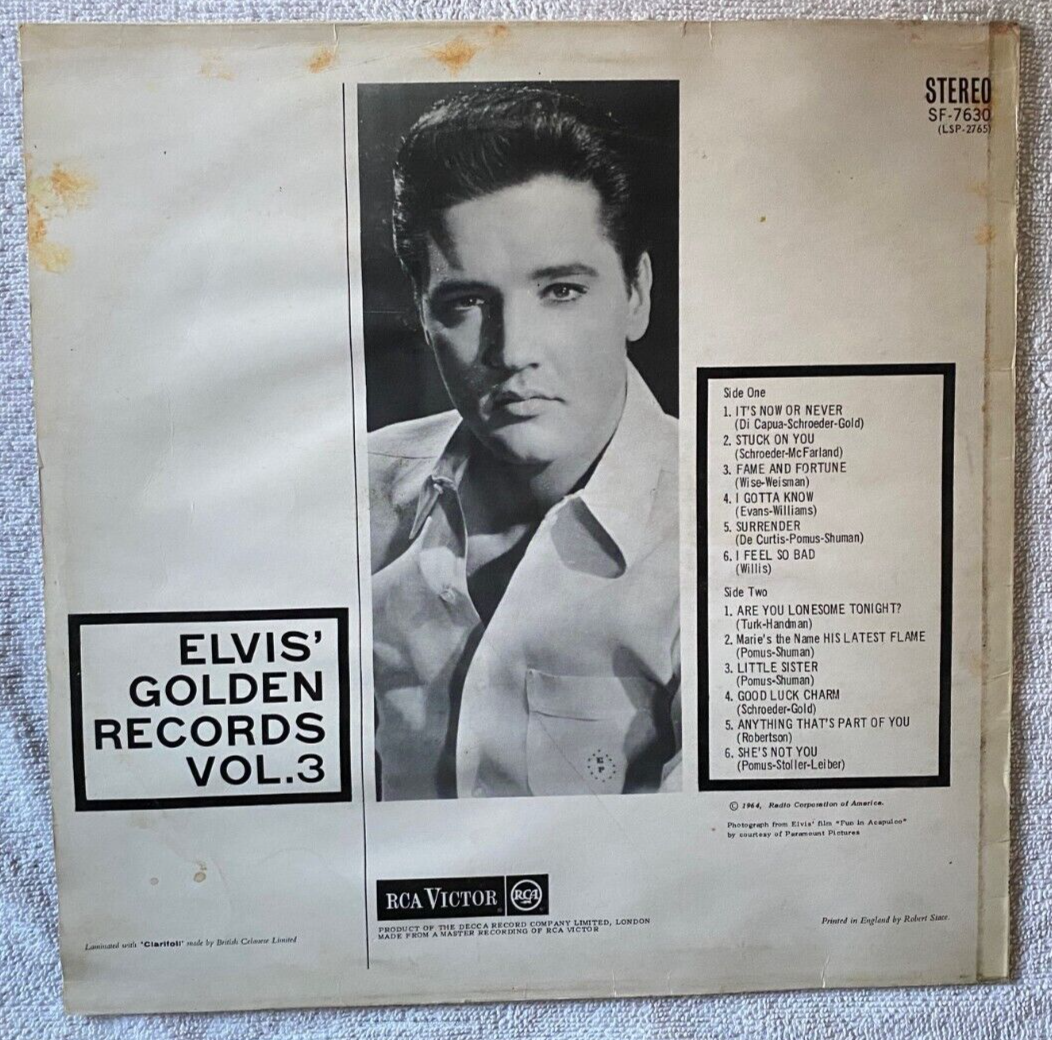 Elvis Presley LP "Elvis Golden Records Vol 3" 1972 UK 1st Press Album