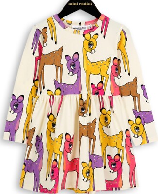 Mini Rodini 128/134 Roe Deer Dress Organic Cotton Purple Pink WORN ONCE