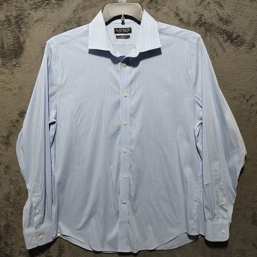 Lauren Ralph Lauren Shirt Adult Large 16 1/2 34/35 Blue Check Long Sleeve Mens - Picture 5 of 13