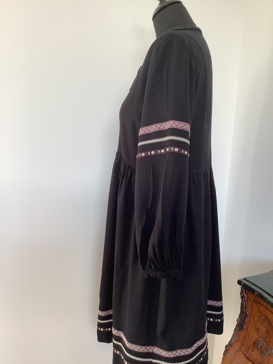 Robe Style Russe Taille 40 Camaieu - Manches Longues, Motif Tartan Noir - Occasion TB