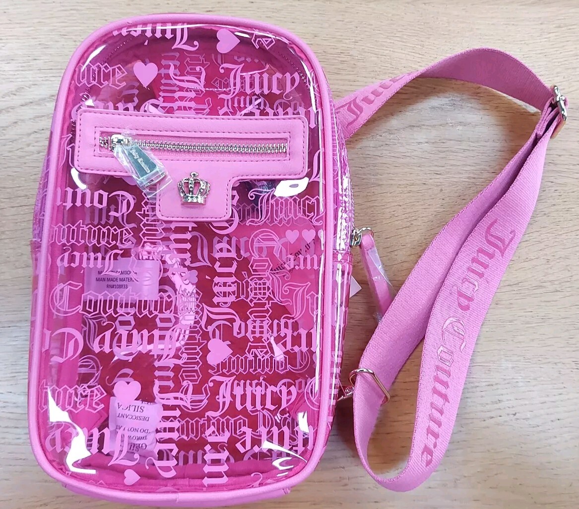Juicy Couture Heart Beachin Sling Pink Perspex Shoulder Satchel Backpack Bag NWT