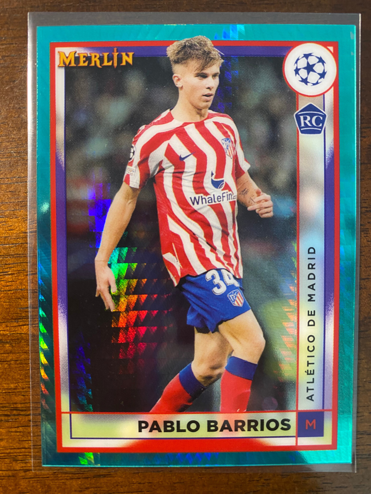 2022-23 Topps Chrome Merlin UEFA Pablo Barrios #27 RC Aqua Prism Refractor