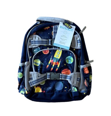 New! Pottery Barn Kids Boys Small BACKPACK Monogram IVAN  planets Glow In Dark