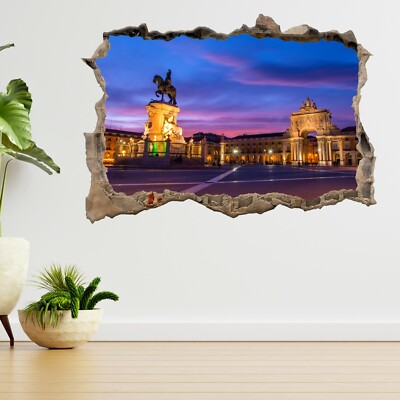 Handelsplatz in der Nacht Lissabon 3D Smashed View Wandaufkleber Poster Aufkleber A438