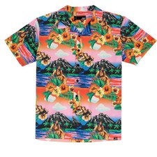 LOST Men's S/S Woven Button Up Shirt TROPICAL DREAM - Orange - Medium - NWT