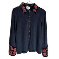 Vintage embroidered black cardigan Size L Cottagecore