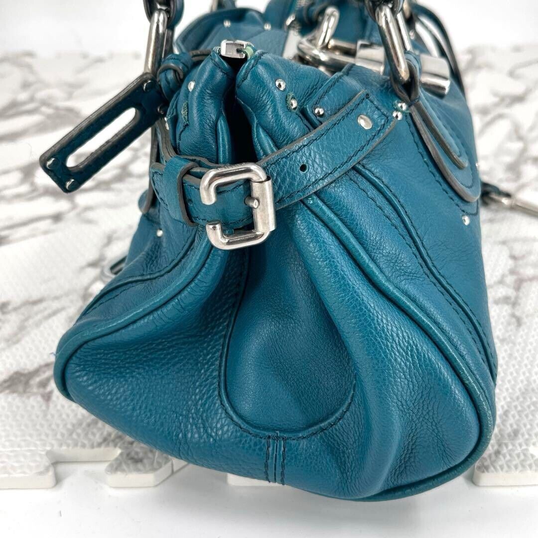 Chloe Paddington Silver Padlock Key Hand Bag Blue Leather Chloe Paddington Silver Padlock Key Hand Bag Blue Leather