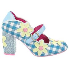Irregular Choice Daisy Dancer Heels MaryJane Shoes Blue Gingham Plaid US 7, 8