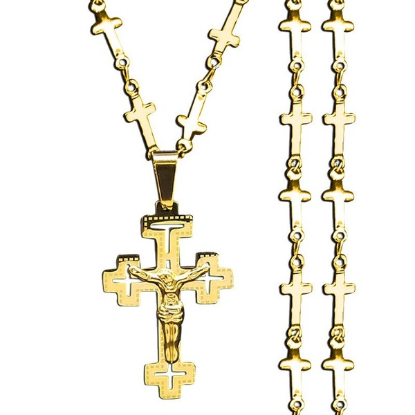 Alternate view of Men's Gold-plated Jesus Christ Face Crucifix Cross Pendant Necklace Lucky Gift