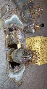Vanity Tray Set Green Velvet Perfume Brush Napkin Holder Jewelry Box Mirror Gold Ebay