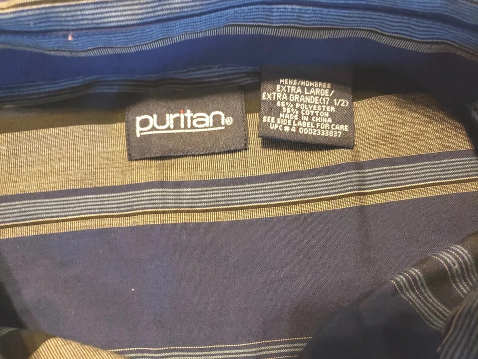 Camisa de vestir para hombre XL puritana abotonada azul gris manga larga  Foto 2 de 4