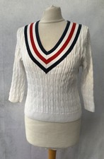 H&M White Mix V Neck Cropped Jumper size 14 Pullover Cotton Blend Women’s 