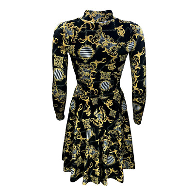 Baroque Floral Damask Harlequin Paisley Chain Velvet High Neck Vintage Dress  | eBay UK