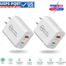 2X Dual Port QC3.0 USB Fast Charger 20W PD USB C Power Block For iPhone Samsung