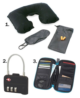 Reise-Schlafset, TSA-Draht-Zahlenschloss und KOSTENLOSE Deluxe-Reisebrieftasche