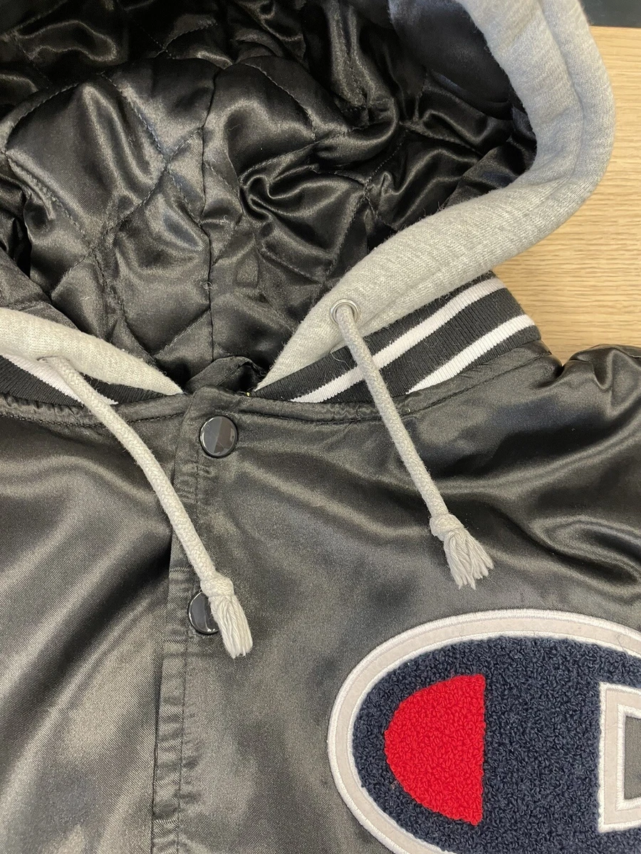 Supreme Champion Hooded Satin Varsity Jacket Size Small Black New