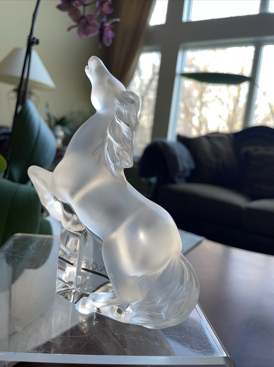LALIQUE CRYSTAL REARING KAZAK HORSE FROSTED GLASS HORSE