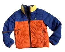 Polo Ralph Lauren Boys Reversible Coat Size M 10-12 Puffer Jacket Orange / Navy