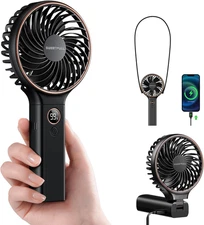 Handheld Portable Fan, 5000Mah Rechargeable Battery, 6 Speed Wind, LED Digital D