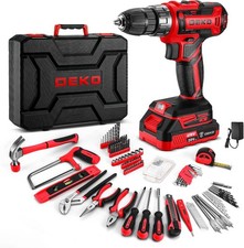 20V Cordless Power Drill Tool Box with Battery , Red Drill Tool Kit Set