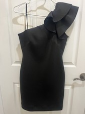 Eliza J Ruffle One Shoulder Black Scuba Sheath Dress Size 6