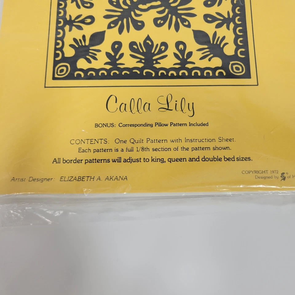 EA Elizabeth Akana Hawaiian Quilt Pattern Calla Lily King Queen Double Pillow - Image 4 of 4