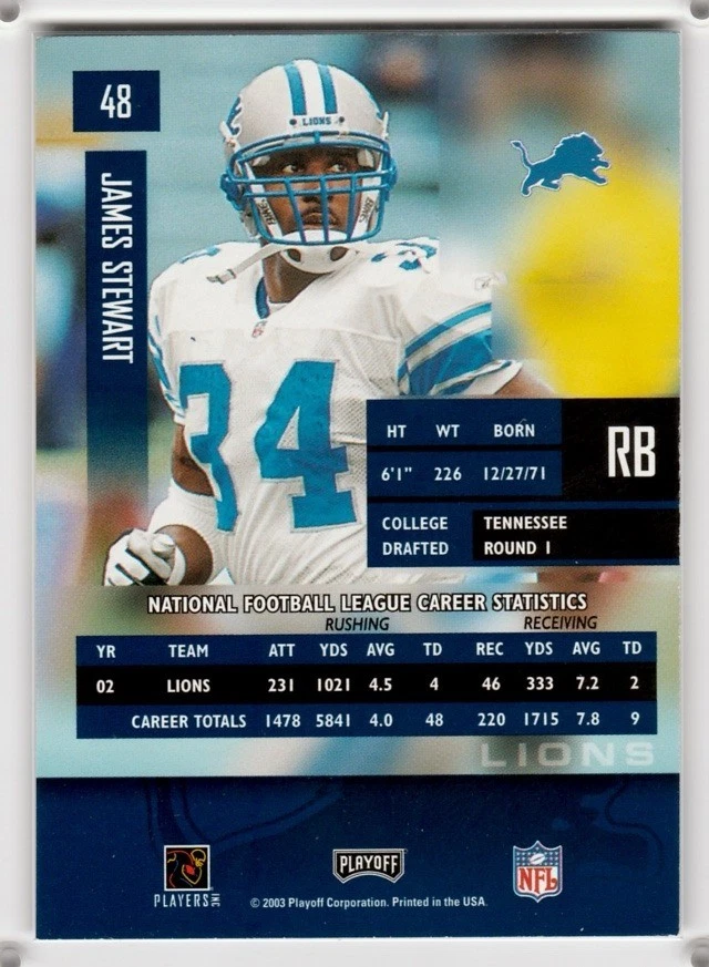 James Stewart 2003 Playoff Prestige #48 Detroit Lions - Image 2 of 2