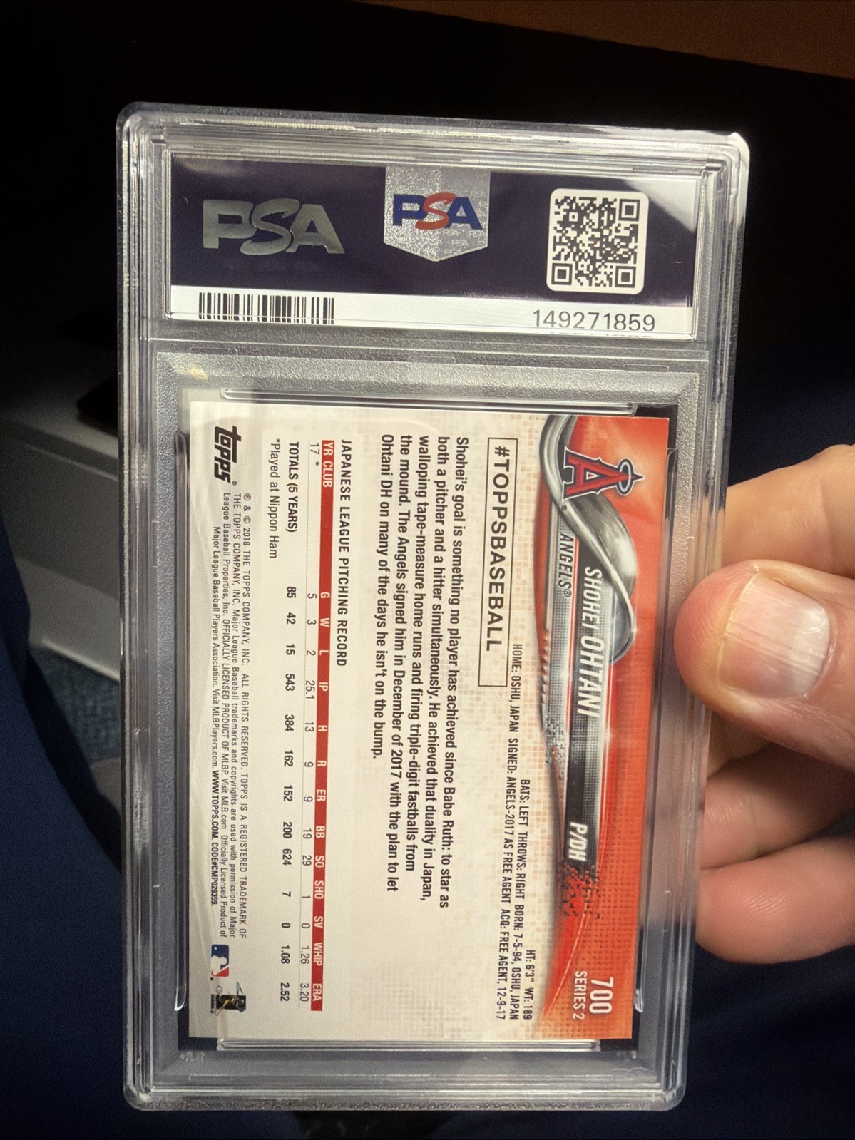 2018 TOPPS SERIES 2 SHOHEI OHTANI RC #700 PSA 8🔥📈NEW SLAB🔥📈MVP view 2