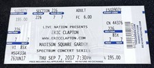 2017 Eric Clapton Concert Ticket Stub MSG 9/7/17