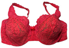 Warners Bra Women 34D Red Underwire Lace Charmers Vintage Unlined 2512 Bow Retro