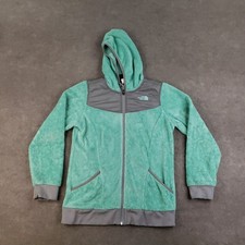 North Face Jacket Girls Youth XL Green Gray Fleece Full Zip Outdoor Sherpa
