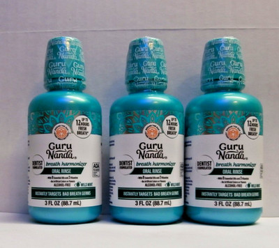 Guru Nanda Wild Mint Breath Harmonizer Oral Rinse 3 Bottles-3oz Each