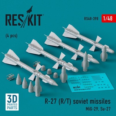 ResKit RS48-0398 - 1:48 R-27 (R/T) missiles (4 pcs) (MiG-29, Su-27) (3D Printed)