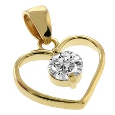Yellow Gold Plated Heart Shape Pendant with 5mm Round White CZ with 18" Chain