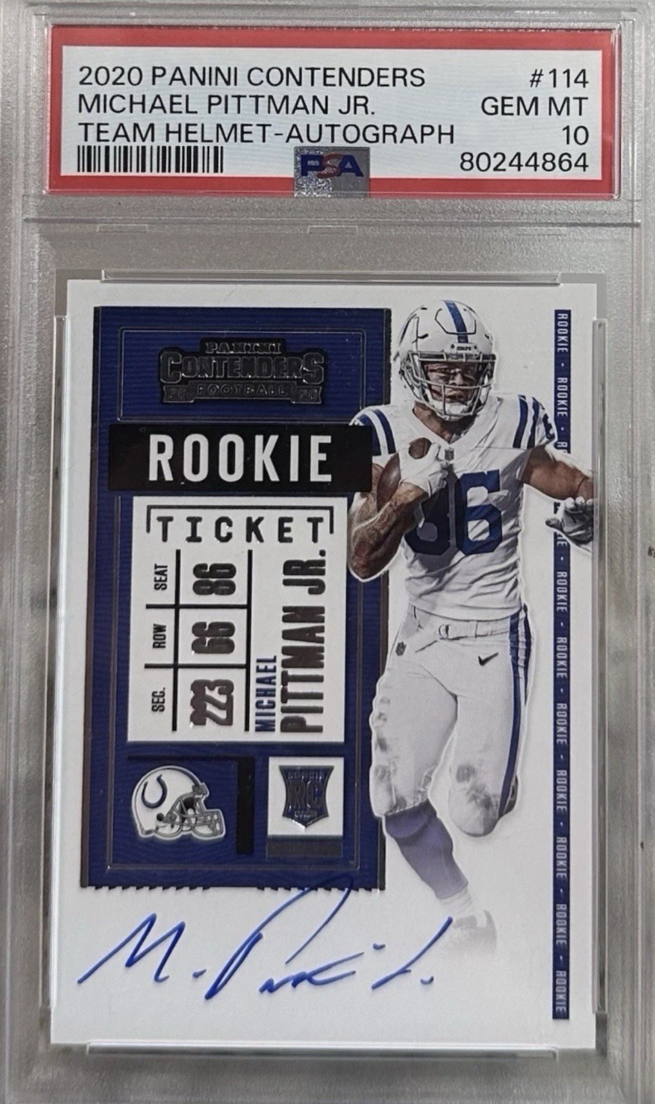 2020 Contenders MICHAEL PITTMAN JR. Rookie Ticket Auto Helmet Variation PSA 10