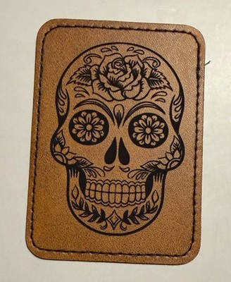 Sugar Skull Day Of The Dead Iron on Leather Patch 3.5 x2.5  Custom