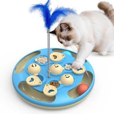 Cat Puzzle Toys Games Level 3 in 1 with Track Balls, Feather Teaser & Treat F...